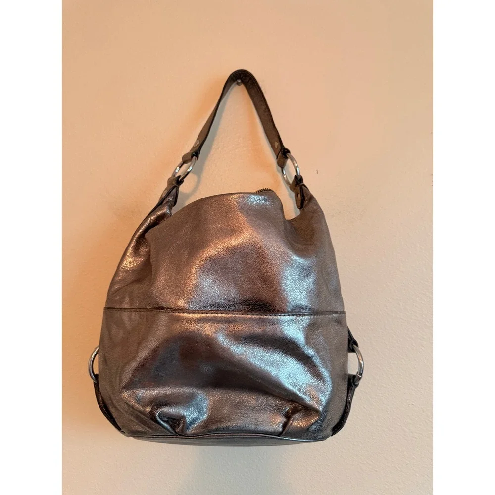 Michael Kors Y2K Women Hobo Bag Medium Silver Leather Fulton MK Medallion